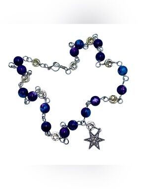 Handmade Star Pendant Necklace with Natural Blue & Purple Rainbow Stones!